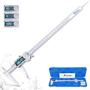 Kynup 0-12 Inch Digital Caliper, Caliper Measuring Tool with Stainless Steel, IP54 Waterproof Protection Design, Easy Switch from Inch Metric Fraction, Large LCD Screen (200mm/300mm)