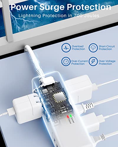 Power Strip Surge Protector by KOOSLA, [15A 1875W] 3 Sided, 6.5 ft Extension Cord, Flat Plug, 8 AC Multiple Outlets & 3 USB Ports Charging Station, Compact for Travel, Home, Office, Dorm Room