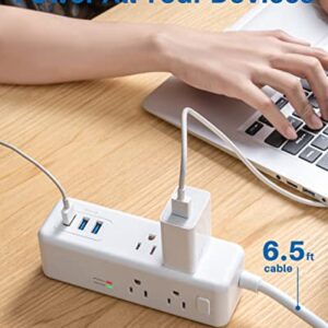 Power Strip Surge Protector by KOOSLA, [15A 1875W] 3 Sided, 6.5 ft Extension Cord, Flat Plug, 8 AC Multiple Outlets & 3 USB Ports Charging Station, Compact for Travel, Home, Office, Dorm Room