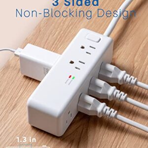 Power Strip Surge Protector by KOOSLA, [15A 1875W] 3 Sided, 6.5 ft Extension Cord, Flat Plug, 8 AC Multiple Outlets & 3 USB Ports Charging Station, Compact for Travel, Home, Office, Dorm Room