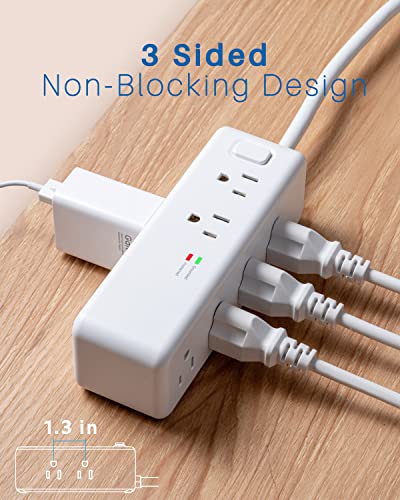 Power Strip Surge Protector by KOOSLA, [15A 1875W] 3 Sided, 6.5 ft Extension Cord, Flat Plug, 8 AC Multiple Outlets & 3 USB Ports Charging Station, Compact for Travel, Home, Office, Dorm Room