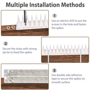 TOBWOLF 12 Pack Bird Spikes, Plastic Fence Spikes for Small Birds Pigeon Squirrel Raccoon, No More Bird Nests & Poop, Pigeon Spikes for Garden Fence Wall Railing Roof - White