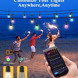 genlar Smart Christmas String Lights, APP Control Patio Lights LED RGBCW Color Changing Lights Dimmable Waterproof Shatterproof Commercial Hanging Lights for Outdoor Cafe Garden (48ft/15bulbs)