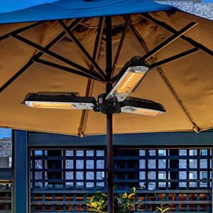 electric patio umbrella heater, adjustable power electric parasol infrared radiant heater with 3 foldable heating panels for pergola or gazabo