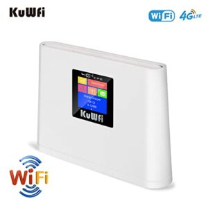 KuWFi 4G LTE Router with SIM Card Slot, Mobile WiFi Hotspot with LCD Display RJ45 | Support T-Mobile and AT&T | 150Mbps Wireless Connect up to 10 Devices(Built-in Antenna, No External)