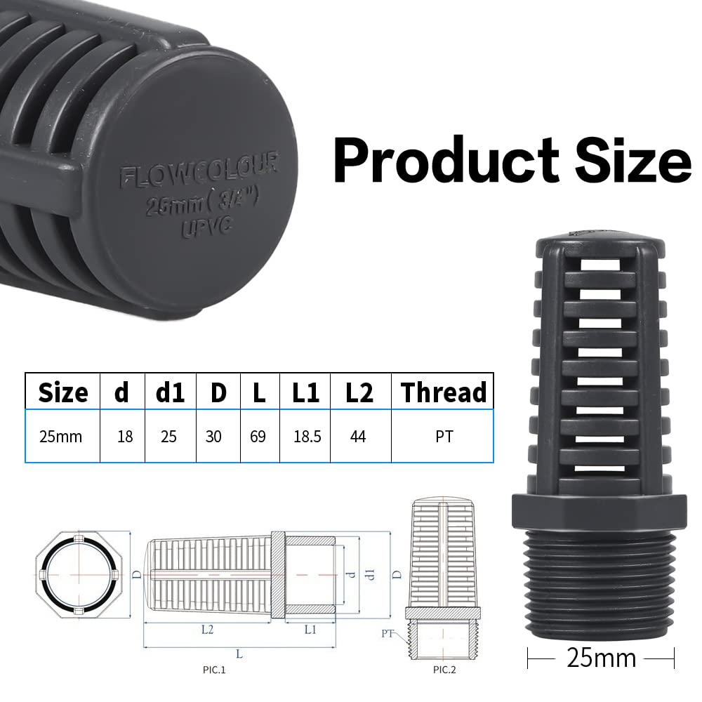 TOMEX 3/4 Inch Threaded Suction/Overflow Strainer, Screen Strainer 3/4 Inch (2 Pack)