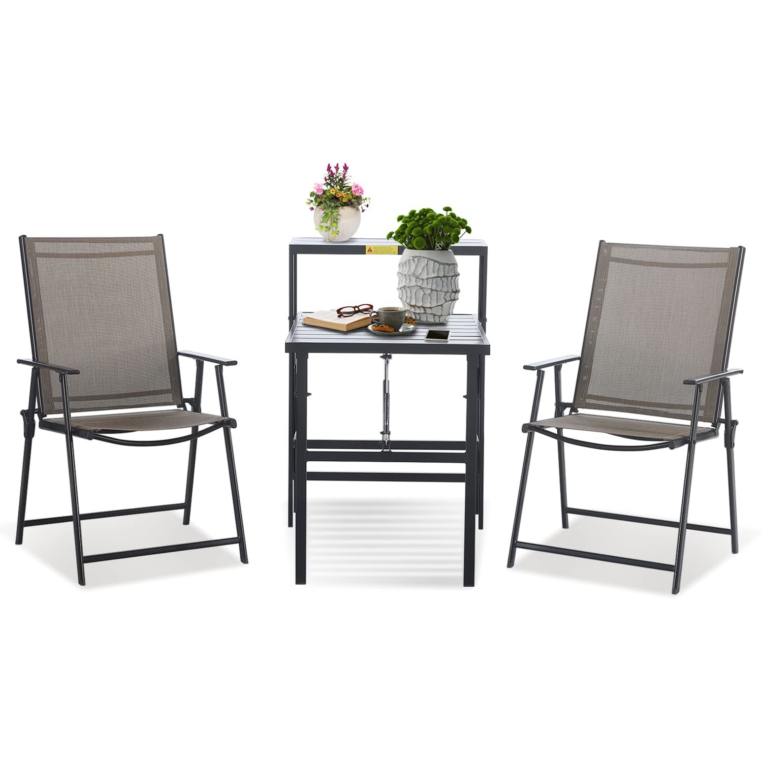 Ohuhu Patio Bistro Set 3 Piece Outdoor Folding Furniture Conversation