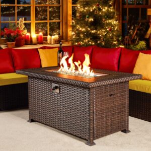 homrest propane fire pit table, gas fire pits for outside, 50 inch 50,000 btu smokeless firepit for outdoor patio, csa approved, auto-ignition adjustable flame, with lid, waterproof cover, glass beads