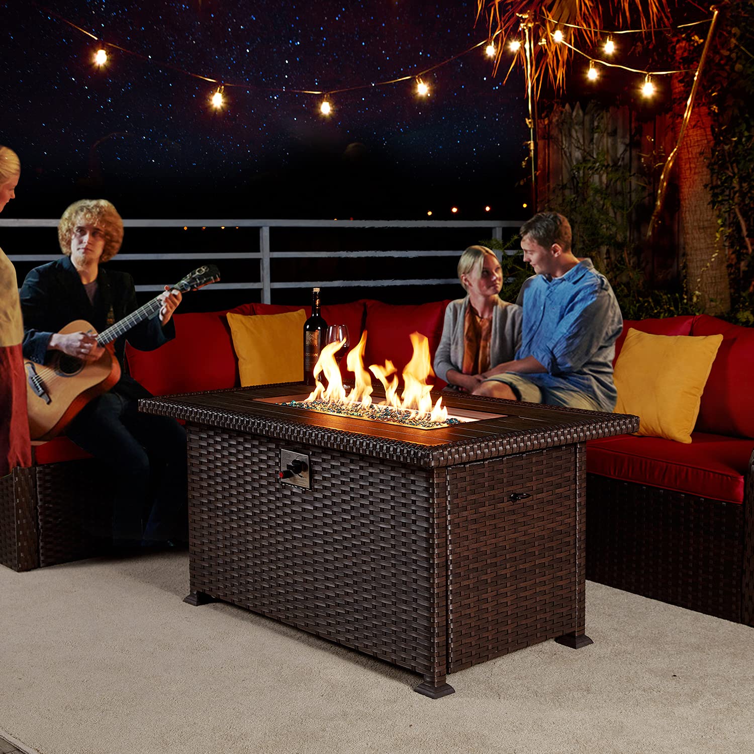 HOMREST Propane Fire Pit Table, Gas Fire Pits for Outside, 50 Inch 50,000 BTU Smokeless Firepit for Outdoor Patio, CSA Approved, Auto-Ignition Adjustable Flame, with Lid, Waterproof Cover, Glass Beads