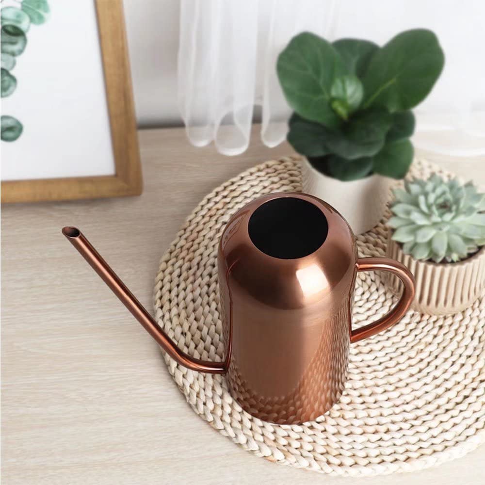 Watering Can Indoor Plants, 50 oz/1500 ml Metal Stainless Steel Watering Can Pot with Long Spout for Indoor House Plants Bonsai Outdoor Garden Flower Decorative(Copper)