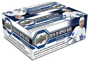 2019-20 nhl upper deck hockey series 2 factory sealed retail box 24 packs of 8 cards. massive 192 cards in all. find 4 young guns per box. look for canvas cards of this great rookie class featuring cayden primeau, cale makar, kakko, quinn hughes, and kirb