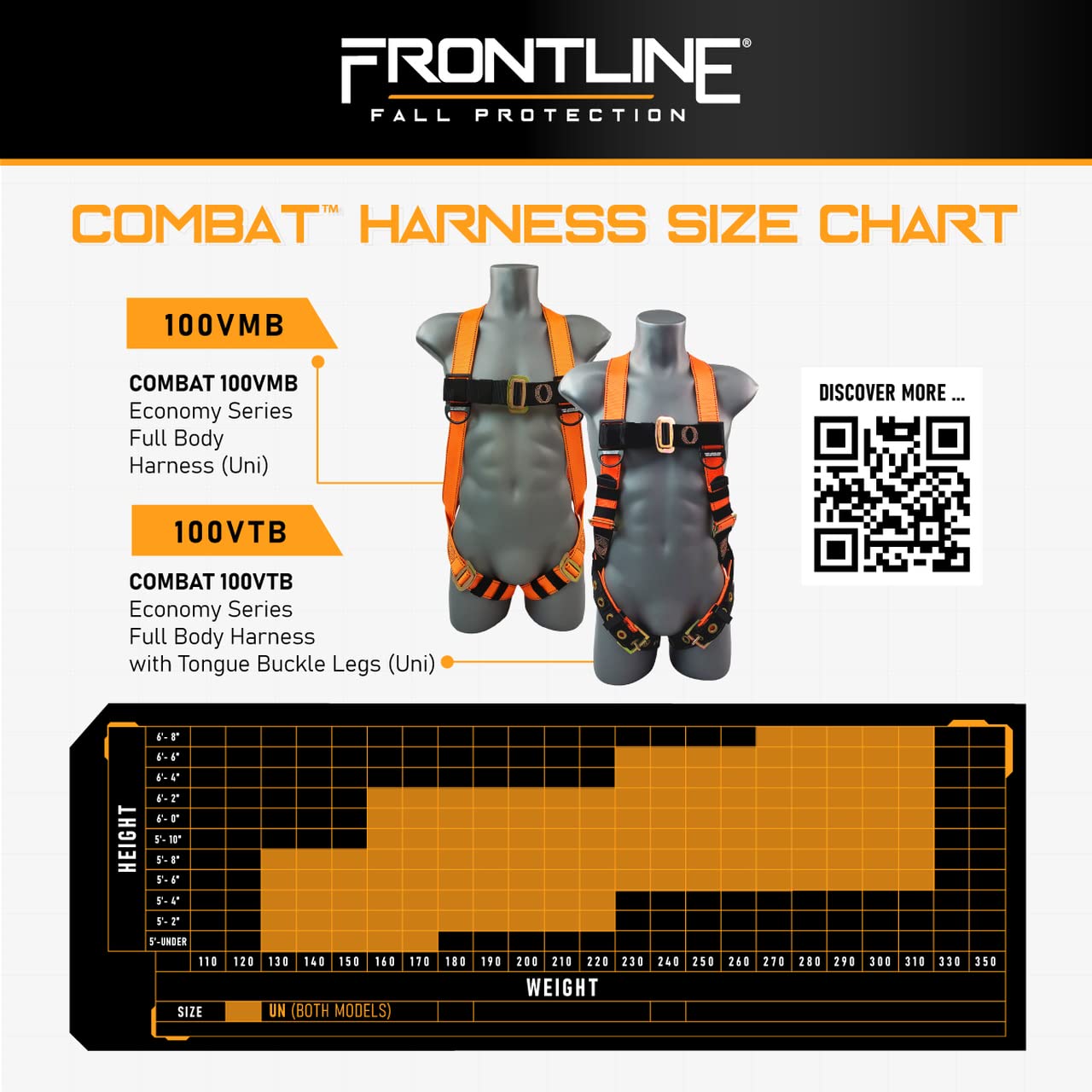 Frontline 100VTB Combat™ Economy Series Full Body Harness with Tongue Buckle Legs (Universal) | OSHA and ANSI Compliant