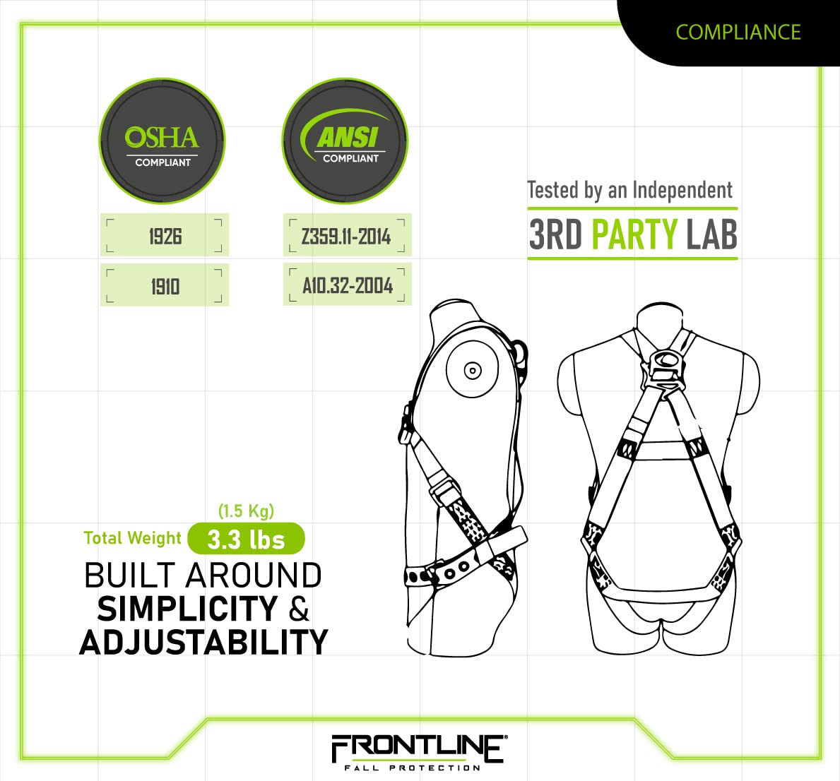 Frontline 100VTB Combat™ Economy Series Full Body Harness with Tongue Buckle Legs (Universal) | OSHA and ANSI Compliant