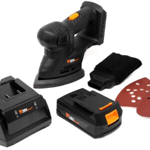 WEN Cordless Palm Sander with 20V Max 2.0 Ah Lithium-Ion Battery and Charger (20401) Black