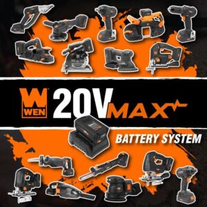 WEN Cordless Impact Wrench, Brushless with 20V Max 2.0 Ah Lithium-Ion Battery and Charger (20107)