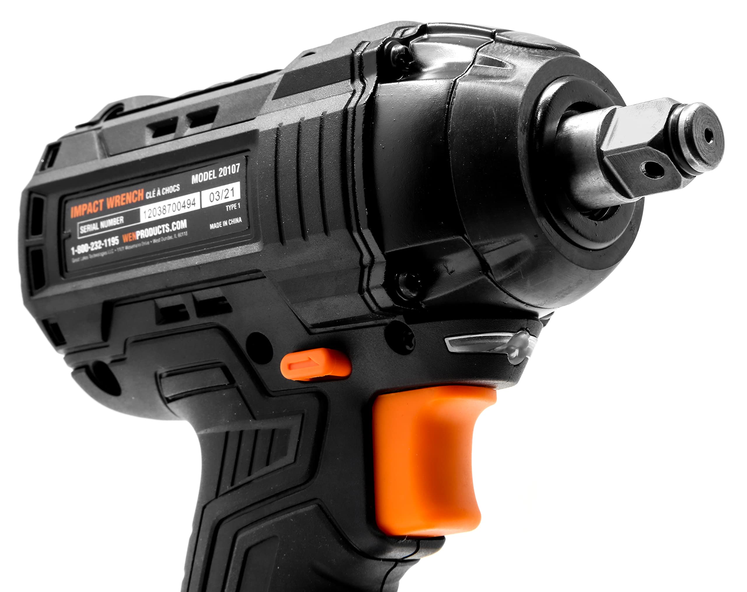 WEN Cordless Impact Wrench, Brushless with 20V Max 2.0 Ah Lithium-Ion Battery and Charger (20107)