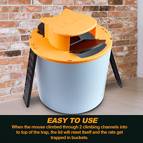 Wiok Mouse Trap - Flip and Slide Rat Trap,Double Door&Slope Reusable Traps Automatically Resets,Humane or Lethal Trap, Outdoor Use Compatible with 5 Gallon Bucket,Cat Style Multi Catch Mice Yellow