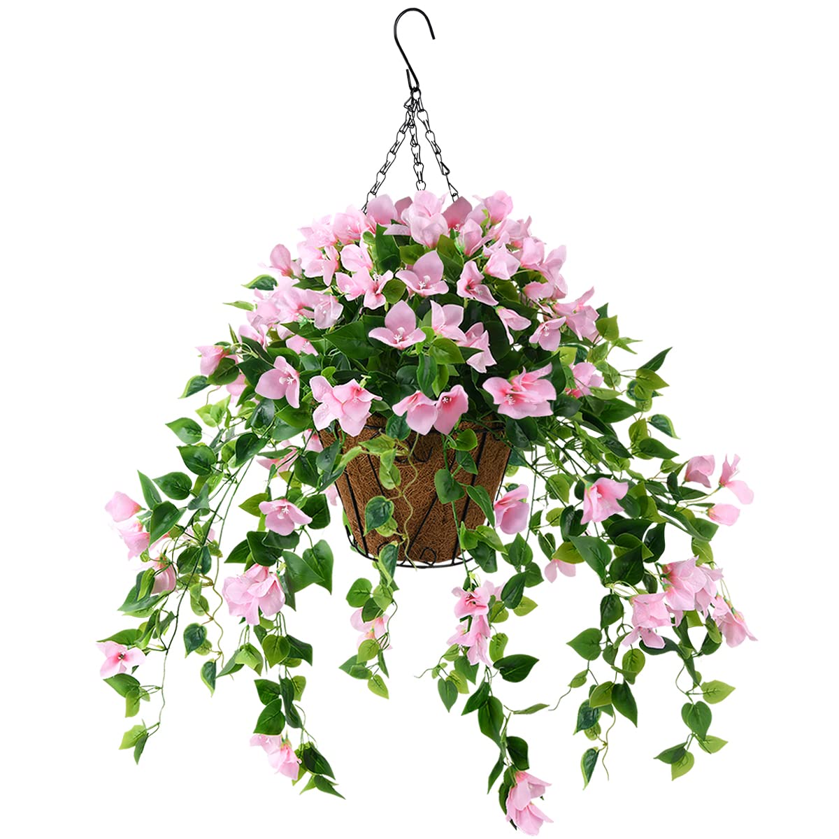 Homsunny Artificial Fake Flowers Plants with Hanging Baskets for Outdoor, Pink Faux Silk Bougainvillea Silk Vine Flowers for Outdoor Garden Yard Pouch Patio Indoor Home Decoration