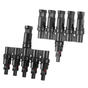 paekq solar panel connectors t branch connectors cable splitter coupler 1 male to 5 female and 1 female to 5 male, solar cable connectors for residential, commercial roofs, rvs (1 pair)