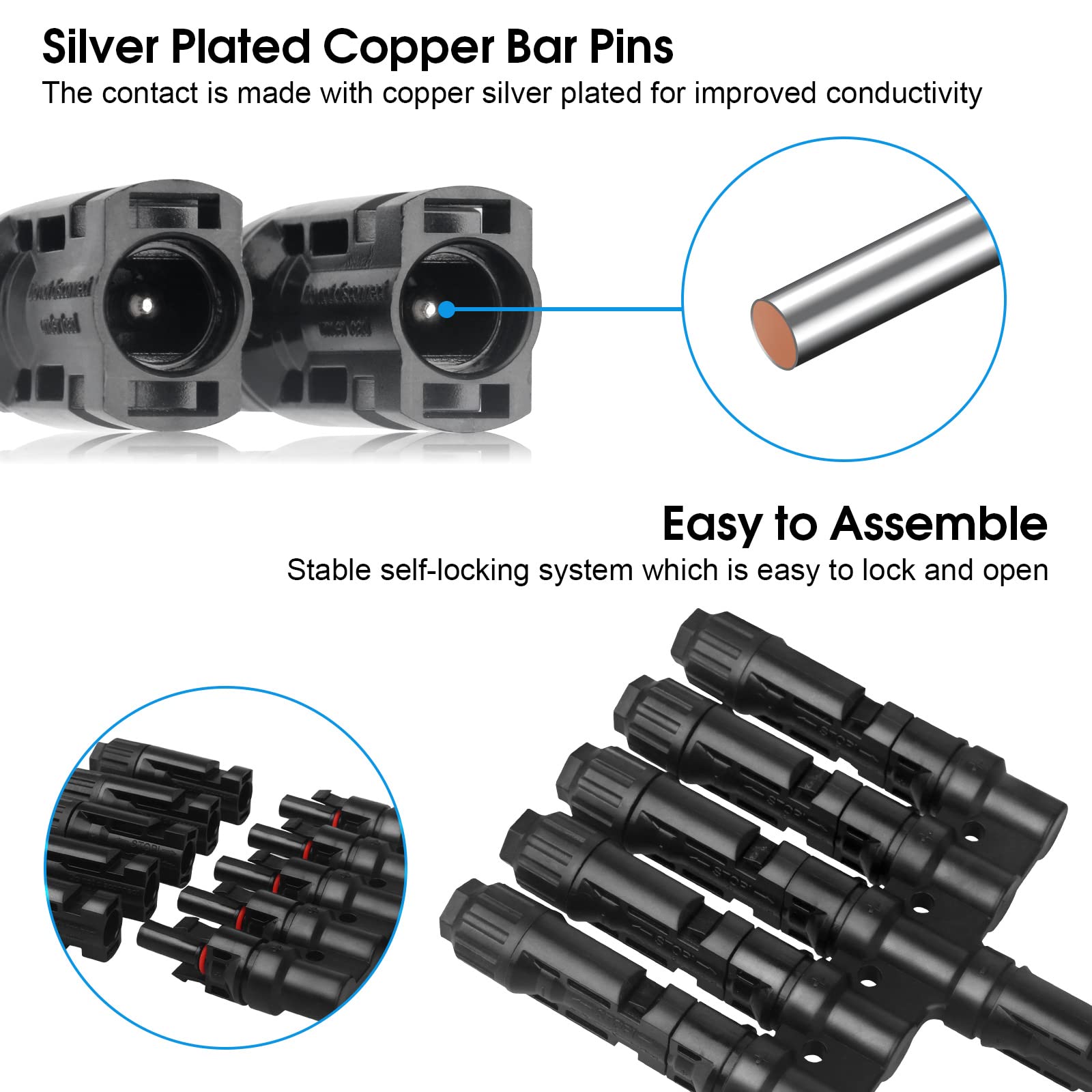 PAEKQ Solar Panel Connectors T Branch Connectors Cable Splitter Coupler 1 Male to 5 Female and 1 Female to 5 Male, Solar Cable connectors for Residential, Commercial Roofs, RVs (1 Pair)