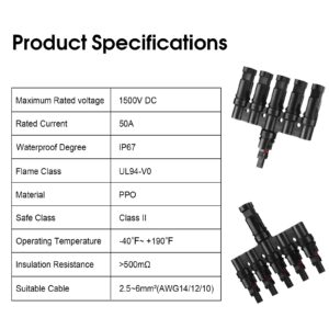 PAEKQ Solar Panel Connectors T Branch Connectors Cable Splitter Coupler 1 Male to 5 Female and 1 Female to 5 Male, Solar Cable connectors for Residential, Commercial Roofs, RVs (1 Pair)