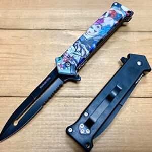 Super Knife 8 inch Joker Harley Quinn Tactical Spring Assisted Folding Pocket Knife EDC Open Blade w/Pocket Clip. 3D Print Handle