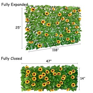 GLANT Expandable Fence Privacy Screen for Balcony Patio Outdoor,Decorative Faux Ivy Fencing Panel,Artificial Hedges (Single Sided Leaves) (2, Sunflowers)