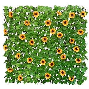 glant expandable fence privacy screen for balcony patio outdoor,decorative faux ivy fencing panel,artificial hedges (single sided leaves) (2, sunflowers)