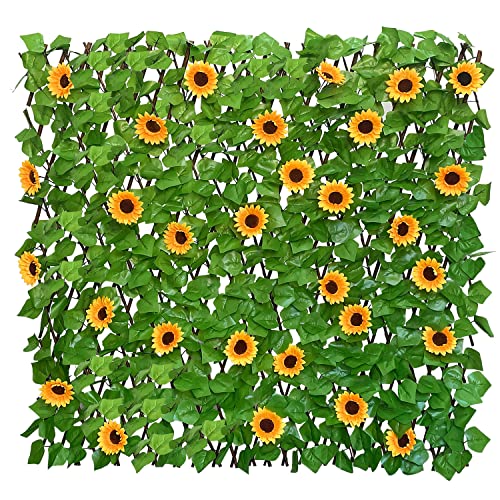 GLANT Expandable Fence Privacy Screen for Balcony Patio Outdoor,Decorative Faux Ivy Fencing Panel,Artificial Hedges (Single Sided Leaves) (2, Sunflowers)