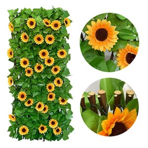 GLANT Expandable Fence Privacy Screen for Balcony Patio Outdoor,Decorative Faux Ivy Fencing Panel,Artificial Hedges (Single Sided Leaves) (2, Sunflowers)