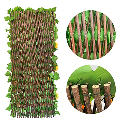 GLANT Expandable Fence Privacy Screen for Balcony Patio Outdoor,Decorative Faux Ivy Fencing Panel,Artificial Hedges (Single Sided Leaves) (2, Sunflowers)