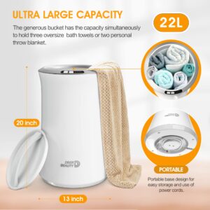 22L Towel Warmers, Luxury Bucket Towel Warmer Large Hot Towel Heater Bucket Style with Adjustable Timer Fits Up to Two 40”x70” Towels Textile Warmer for Blankets Bathrobes PJs (Pearl White)