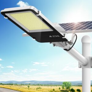 a-zone 1200w solar street lights outdoor, 120000lm high brightness dusk to dawn led lamp, with remote control, ip65 waterproof for parking lot, yard, garden, patio, stadium, plaza