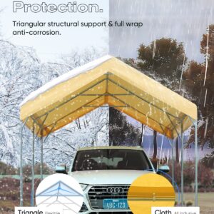 FINFREE Carport 10 x 20 ft Heavy Duty Carport with 4 Sandbags, Car Canopy for Auto, Boat & Market Stall, Adjustable Height from 9.5 ft to 11 ft,Beige