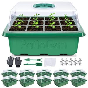 moptrek iogem seed starter kit, green 120 cells seed starter tray with multiple garden tools, transparent seed starter with adjustable ventilation dial for various flowers, herbs, fruits seeds