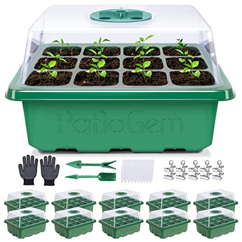 Moptrek ioGem Seed Starter Kit, Green 120 Cells Seed Starter Tray with Multiple Garden Tools, Transparent Seed Starter with Adjustable Ventilation Dial for Various Flowers, Herbs, Fruits Seeds