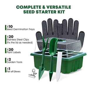 Moptrek ioGem Seed Starter Kit, Green 120 Cells Seed Starter Tray with Multiple Garden Tools, Transparent Seed Starter with Adjustable Ventilation Dial for Various Flowers, Herbs, Fruits Seeds