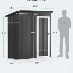 Bealife 5' x 3' Outdoor Storage Shed Clearance, Metal Outdoor Storage Cabinet with Single Lockable Door, Waterproof Tool Shed, Backyard Shed for Garden, Patio and Lawn(Grey)
