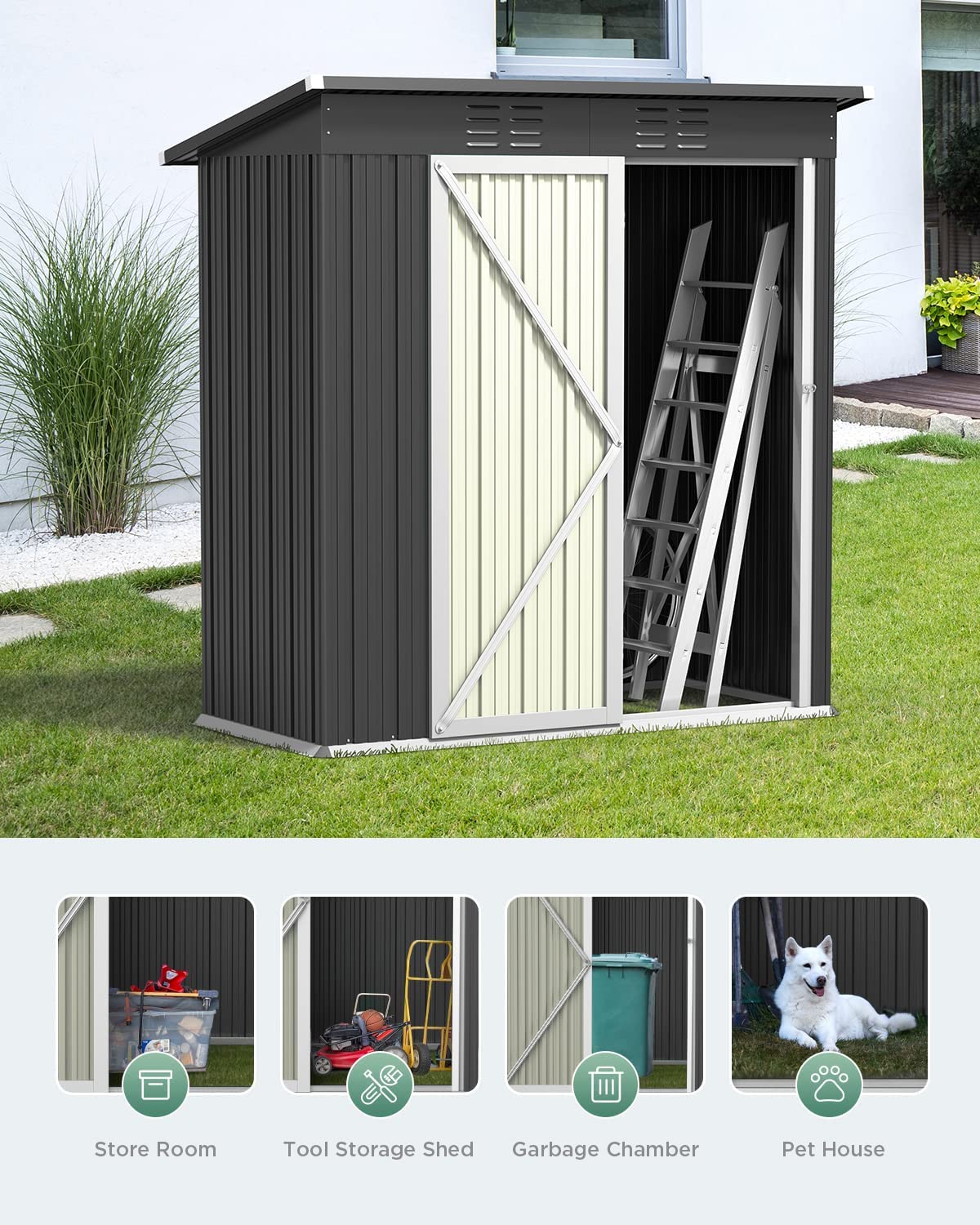 Bealife 5' x 3' Outdoor Storage Shed Clearance, Metal Outdoor Storage Cabinet with Single Lockable Door, Waterproof Tool Shed, Backyard Shed for Garden, Patio and Lawn(Grey)