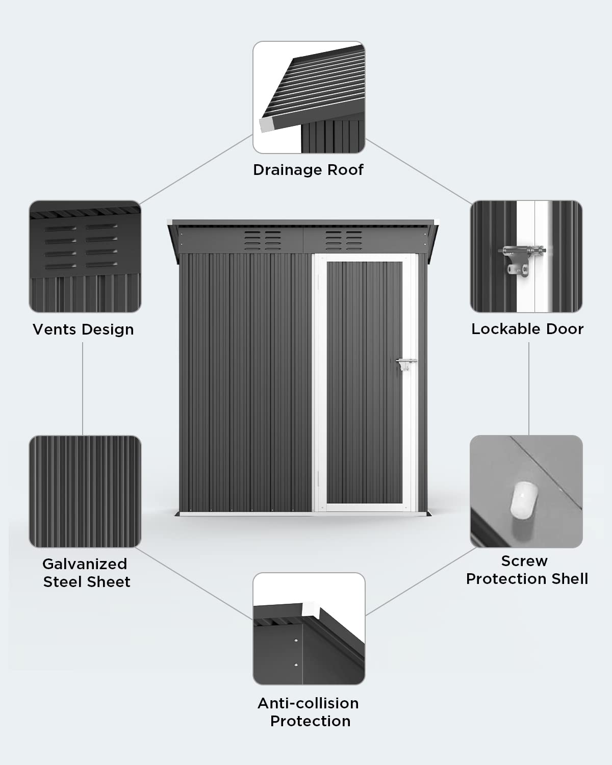 Bealife 5' x 3' Outdoor Storage Shed Clearance, Metal Outdoor Storage Cabinet with Single Lockable Door, Waterproof Tool Shed, Backyard Shed for Garden, Patio and Lawn(Grey)