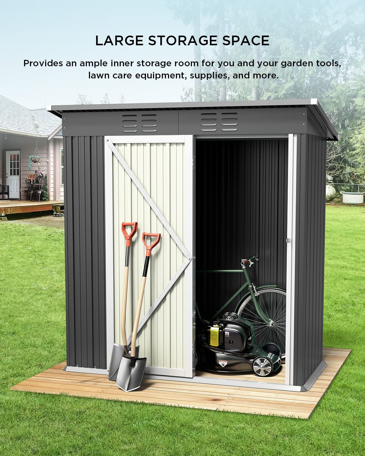 Bealife 5' x 3' Outdoor Storage Shed Clearance, Metal Outdoor Storage Cabinet with Single Lockable Door, Waterproof Tool Shed, Backyard Shed for Garden, Patio and Lawn(Grey)