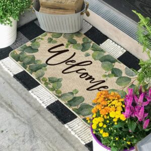 Artoid Mode Eucalyptus Summer Welcome Doormat, Seasonal Spring Summer Low-Profile Yard Floor Switch Mat for Indoor Outdoor 17 x 29 Inch