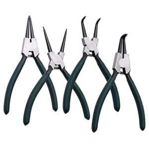 lfsemini snap ring pliers set, 4pcs 7" internal/external circlip pliers kit with straight/bent jaw, heavy duty precision spring loaded pliers for ring remover retaining and remove hoses, gaskets