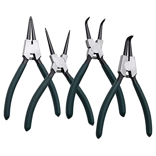 LFSEMINI Snap Ring Pliers Set, 4pcs 7" Internal/External Circlip Pliers Kit with Straight/Bent Jaw, Heavy Duty Precision Spring Loaded Pliers for Ring Remover Retaining and Remove Hoses, Gaskets