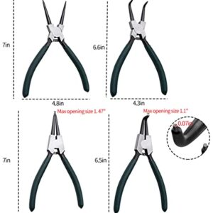 LFSEMINI Snap Ring Pliers Set, 4pcs 7" Internal/External Circlip Pliers Kit with Straight/Bent Jaw, Heavy Duty Precision Spring Loaded Pliers for Ring Remover Retaining and Remove Hoses, Gaskets