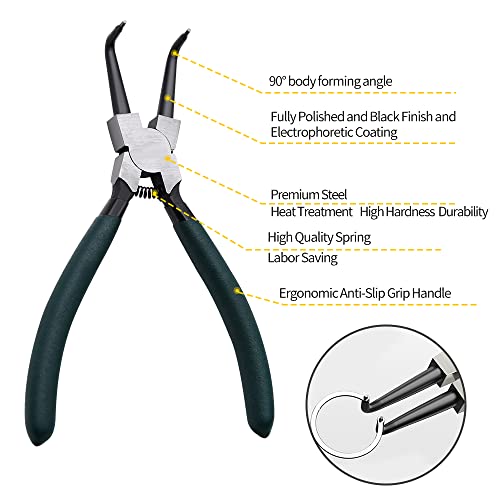 LFSEMINI Snap Ring Pliers Set, 4pcs 7" Internal/External Circlip Pliers Kit with Straight/Bent Jaw, Heavy Duty Precision Spring Loaded Pliers for Ring Remover Retaining and Remove Hoses, Gaskets