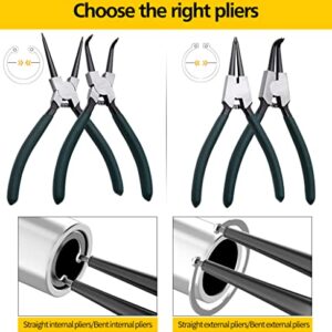 LFSEMINI Snap Ring Pliers Set, 4pcs 7" Internal/External Circlip Pliers Kit with Straight/Bent Jaw, Heavy Duty Precision Spring Loaded Pliers for Ring Remover Retaining and Remove Hoses, Gaskets