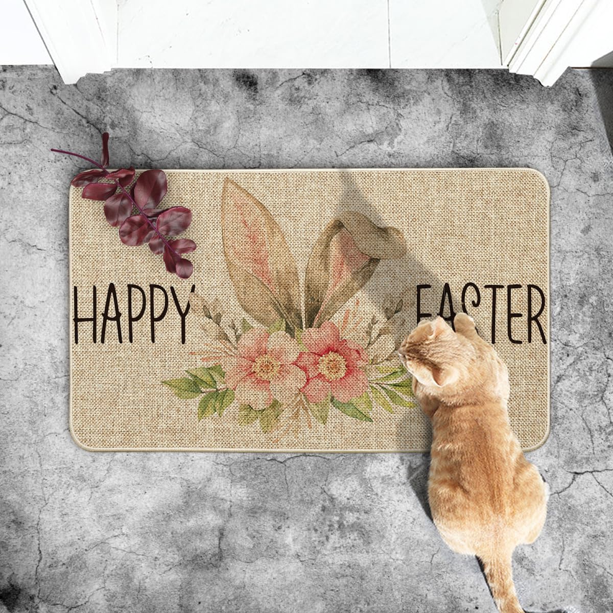 Artoid Mode Elegant Welcome Cute Bunny Ears Easter Doormat, Seasonal Spring Summer Holiday Low-Profile Yard Floor Switch Mat for Indoor Outdoor 17 x 29 Inch