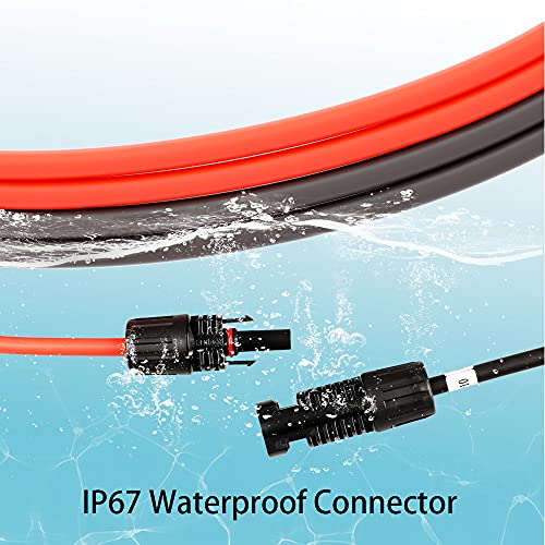 HQST Solar Panel Extension Cable 20 Feet 10AWG with Female and Male Connector Solar Panel Adaptor Kit Tool (20FT Red + 20FT Black)