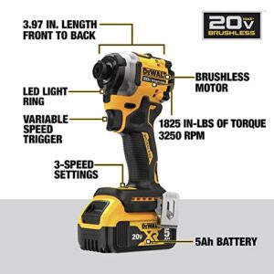 DEWALT Atomic 20V MAX* 1/4 in. Brushless Cordless 3-Speed Impact Driver Kit (DCF850P2) , Yellow